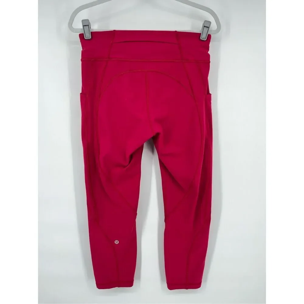 Lululemon Time To Sweat Crop 23" Ruby Red Luxtreme Side POCKETS W6AMDS Size 10 - Picture 6 of 13